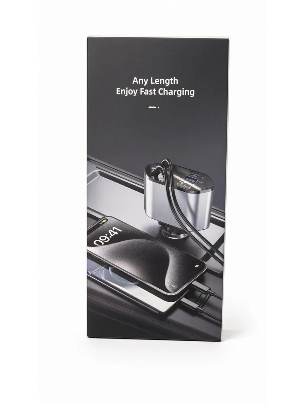120W 4-in-1 Retractable Car Charger USB-C Dual Port Fast Charge 80cm